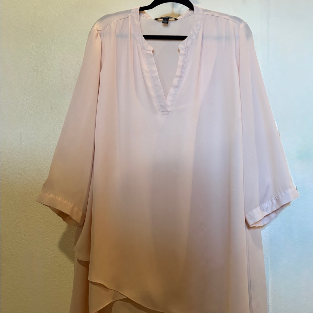 Zac & Rachel Baby Pink Blush Waterfall Layered Top Blouse Pastel 2X